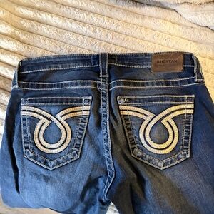 Big Star Women's Dark Blue Jeans with White Embroidered Back Pockets